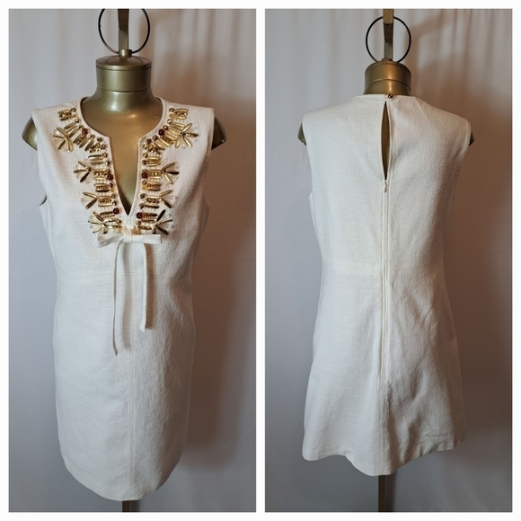 VINTAGE MILLY  OF NEW YORK WHITE  EMBLESSISHED LINED COTTON DRESS - Picture 1 of 7